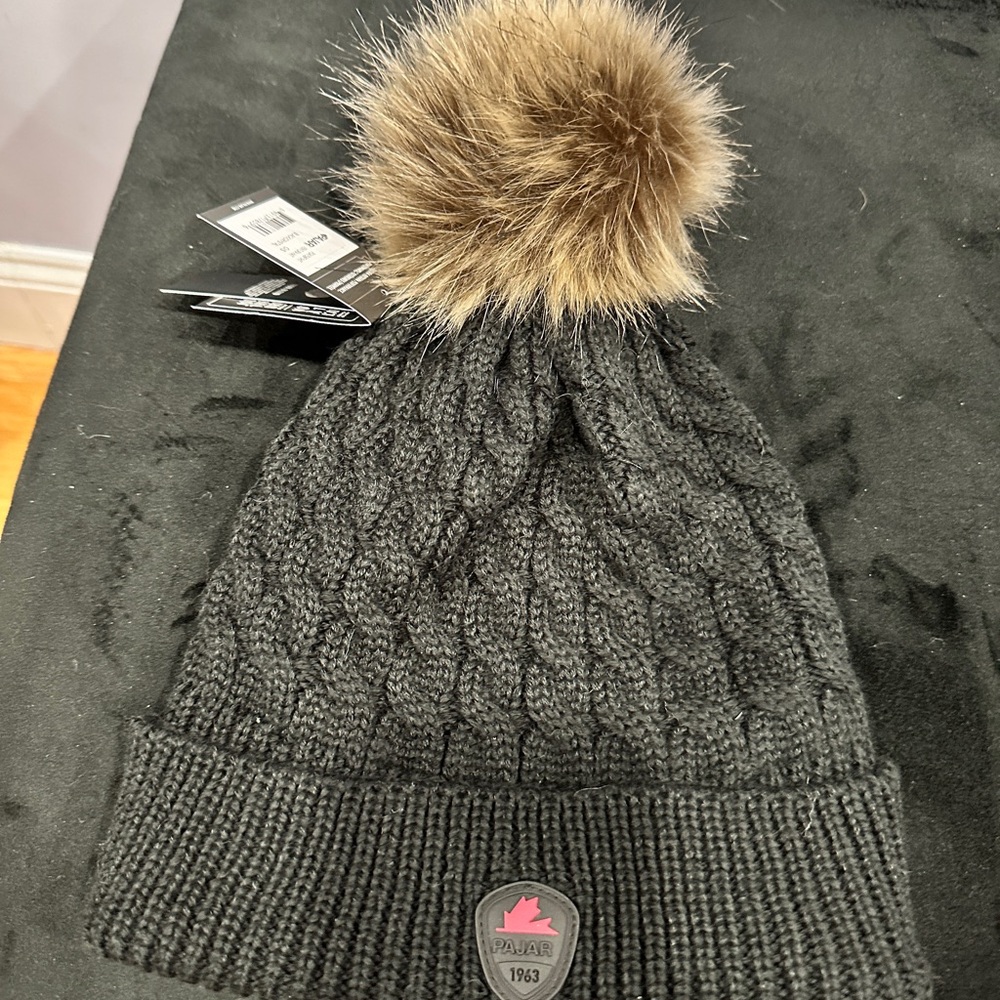 Pajar Ventura black knit hat with Pom Pom
